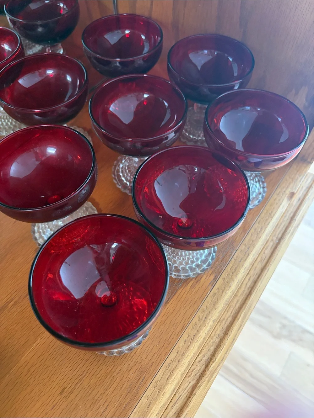 Anchor Hocking Deep Ruby Red Hobnail Stem Dessert Coupes - set of 8